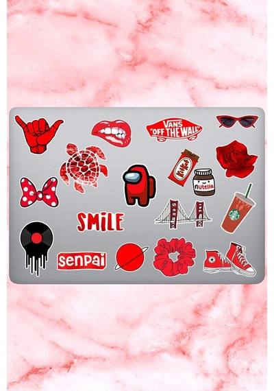 Kırmızı Temalı Laptop Notebook Tablet Sticker Seti 18 Adet Diğer