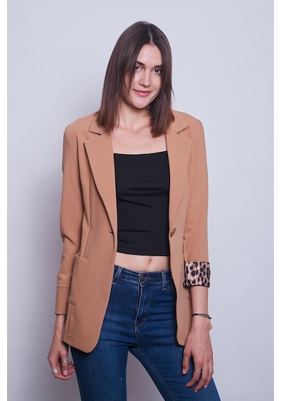 Jument Yakalı Cepli Uzun Kol Katlamalı Blazer Kumaş Ceket