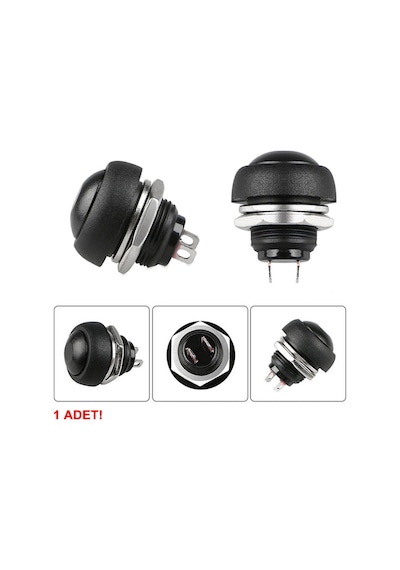 12mm Pbs-33b 2 Pin Push Buton Siyah On Off 1a 250v Mini Yuvarlak Su Geçirmez Anahtar Momentary