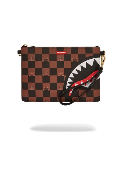 Sprayground Peeking Character Check Pouchette, Kahverengi Unisex El Ve Omuz Çantası El Çantası