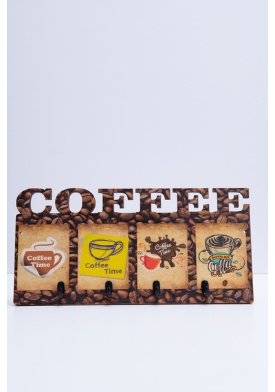 Deepcraft Duvar Askılığı 4 Askılı Doğal Ahşap Uv Baskılı Coffee Kahve