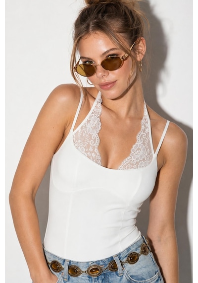 Shade Kadın Dantel Detaylı Halter Yaka Çıtçıtlı Bluz Öa261017 60286242 - Beyaz