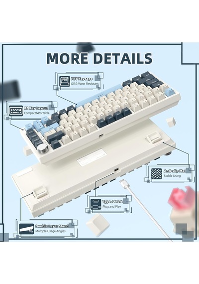 K85 Mekanik Klavye 75% Kompakt Tasarım, Manyetik Anahtarlar, Ayarlanabilir Tepki Süresi, Rgb Işık, Döner Kontrol Tuşu, Dks/mt/tgl Destekli, Pc/mac Uyumlu - Blue