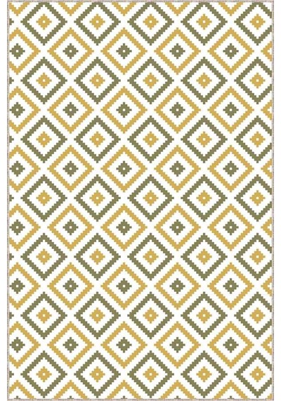 Sarı Karo Kaymaz Tabanlı Makinede Yıkanabilir Halı Kr004n11