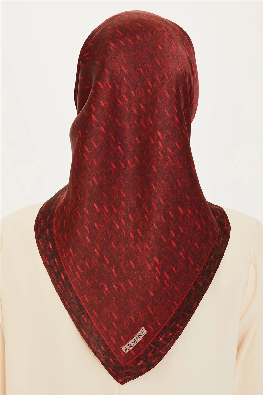 Armine Klasik Desenli Twill Saf İpek Eşarp 9230d 85 Bordo