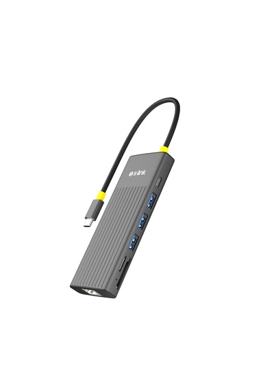 S-link Sw-u709 9 İn 1 Gri Metal 4k 60hz Hdmı 100w Pd, Rj45 Gigabit, 3xusb 3.2, Sd/tf Type-c Hub Adaptör