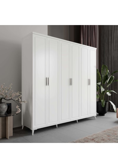 Milas 6 Kapaklı Komple Mdf Beyaz Gardırop Elbise Dolabı