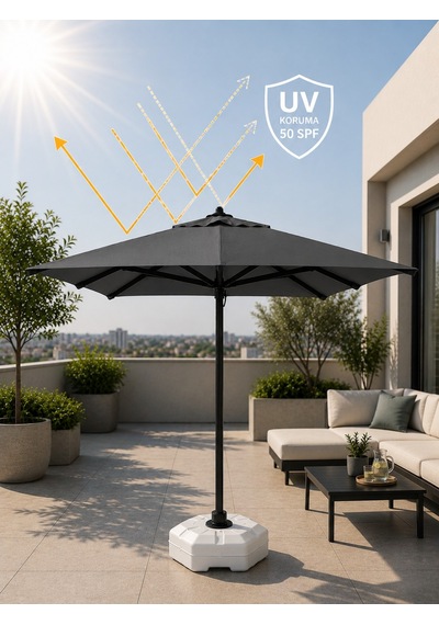 Alubrella Kare Antrasit 200x200 Cm, 8 Telli Güneş Şemsiyesi