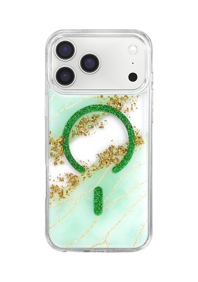 Onegif Apple Apple iPhone Uyumlu 17 Pro Lotus Simli Magsafe Kapak - Yeşil - Yeşil