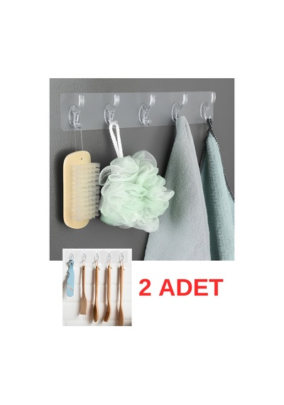 2 Adet Kendinden Yapışkanlı 5 Kancalı Askı Katlanabilir Esnek Şeffaf Güçlü Yapışkanlı Askılığı Plas Diğer