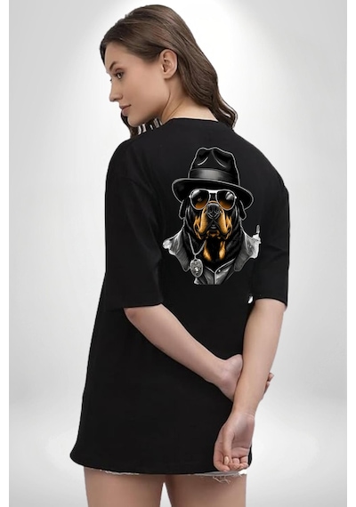 Mafya Rottweiler Siyah Oversize Unisex Ön Ve Sırt Baskılı Tişört Siyah