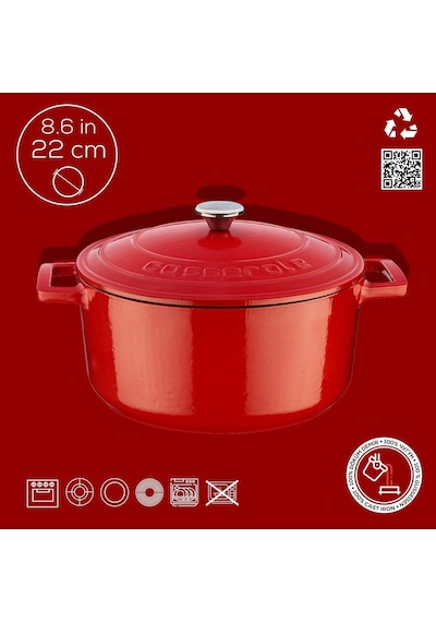 Lava Metal Döküm Yuvarlak Tencere, 22 Cm, Kırmızı Genel