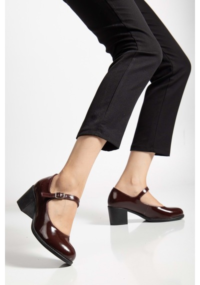 Analin Shoes Kadın Hakiki Deri Bantlı Topuklu Ayakkabı Bordo