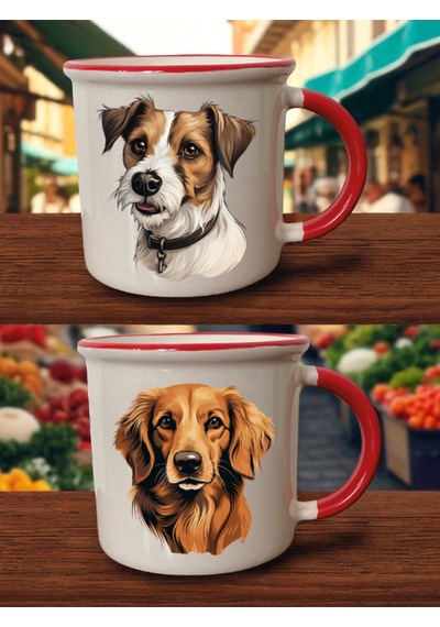 Sevimli Köpek Baskılı Ağzı Kırmızı Bardak - Erkek Arkadaşa Hediye, Bebek Hediyeler, Bebek Hediyesi Beyaz