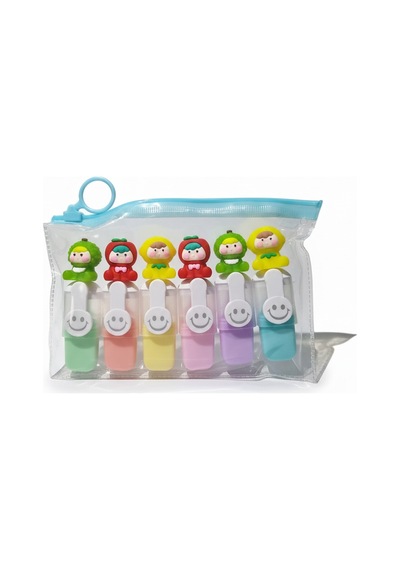 Sevimli Figür Başlıklı Mini Fosforlu Keçeli Kalem-6lı Set-fosfor08