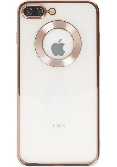 Apple Uyumlu iPhone 7 Plus Yanları Renkli Lens Korumalı Logo Gösteren Şeffaf Luxury Kılıf - Gold