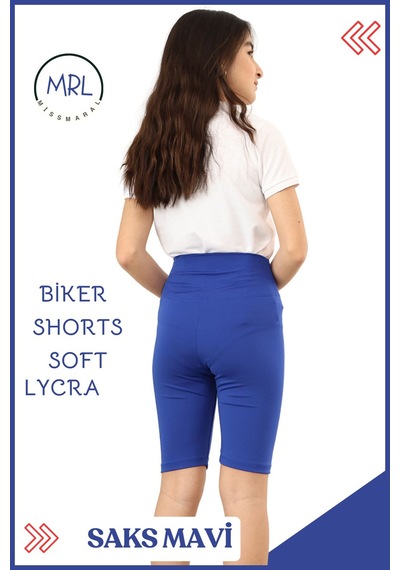 Biker Şort Yüksek Bel İç Göstermez Esnek Yumuşak Likralı Soft Tbiker Basics Saks Mavi Mavi