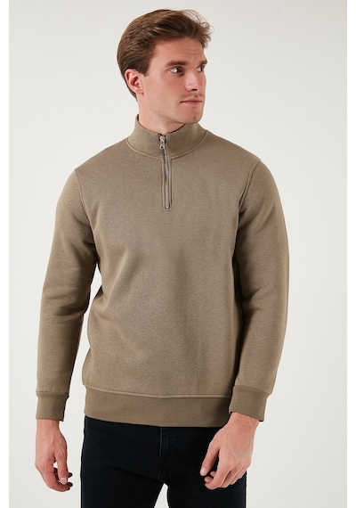 Buratti Pamuklu Regular Fit Yarım Fermuarlı Dik Yaka Erkek Sweat 59052592 Vizon Yeşili