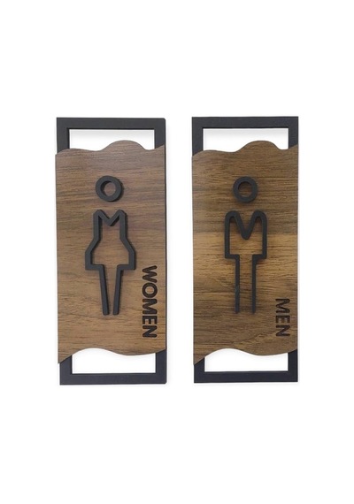 Caju Art & Decoration Ahşap Desenli Modern Erkek Kadın Wc Tuvalet Yönlendirme Levhası Ofis Iş Duvar Dekor Diğer