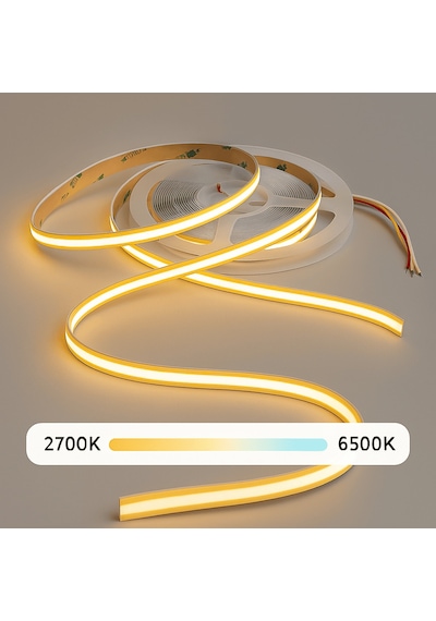 Cob Cct Led Şerit Seti 24v 10 Metre 576 Led/m Rf Kumandalı 2700k-6500k Ayarlanabilir Beyaz 48w Adaptör Dahil 8mm Ip20