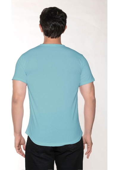 Black Horn Erkek Geniş Yaka %100 Pamuk Salaş T-shirt Buz Mavisi