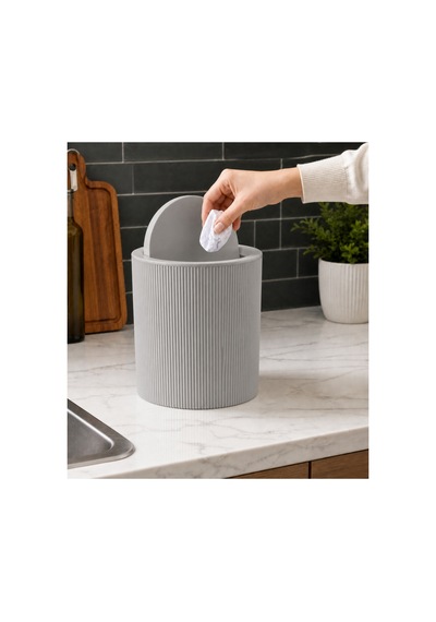 Novaflip Açılır Kapaklı Yuvarlak Çöp Kovası 6,25 L Kompakt & Modern Tasarım 22 19 Cm Gri
