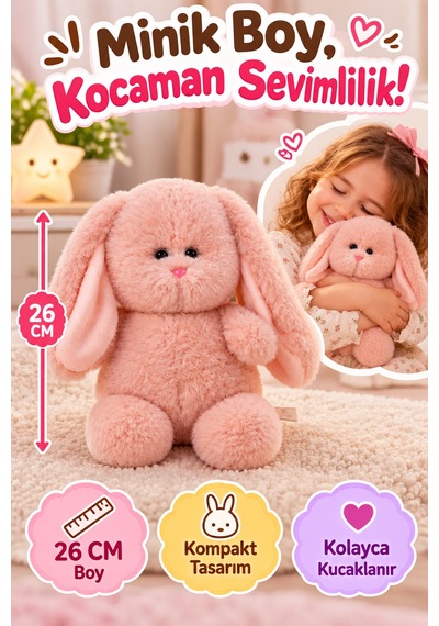 Pembe Obur Tavşan Peluş Oyuncak 26 Cm Yumuşak Welsoft Kumaşlı Sevimli Tombul Tavşan Uyku Arkadaşı