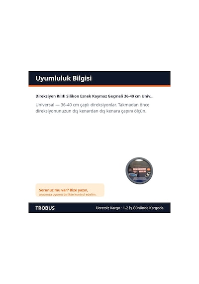 Trobus Honda City 2021 Ve Sonrası Uyumlu Direksiyon Kılıfı Silikon Geçmeli 36-40 Cm Gri