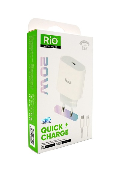 Rio Tech 20w iPhone Uyumlu Hızlı Şarj Seti Usb-c Adaptör + Lightning Kablo lı Paket Rio