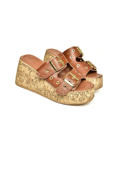 Fox Shoes U996753509 Taba Dolgu Topuklu Kadın Ayakkabı Taba-suni Deri