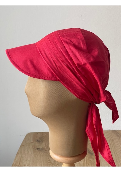 Safari Kadın Şapkası , Bağlamalı Eşarplı Şapka Plaj Şapkası Siperli Bandana Şapka Kırmızı