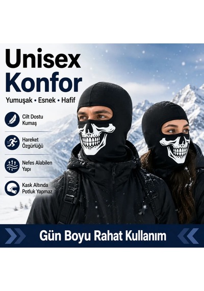 Womanandkids Wak Unisex Kuru Kafa Baskılı Balaklava 1 Adet Tek Beden Viskoz Kask İçi Motosiklet Maskesi Siyah