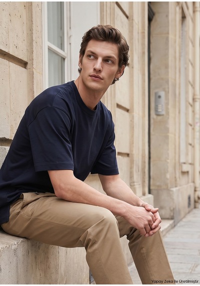 Ramsey Lacivert Düz %100 Pamuk T-shirt lacivert navy Blue