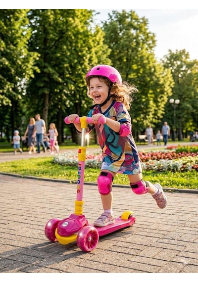 Müzikli, Işıklı 4 Kademe Boy Ayarlanabilir Çocuk Scooter 100 Kg Taşıma Kapasiteli Pembe