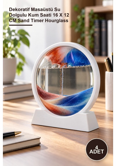4 Adet Sulu Kumsaati Dekoratif Masaüstü Su Dolgulu Kum Saati 16 X 12 Cm Sand Timer Hourglass Diğer