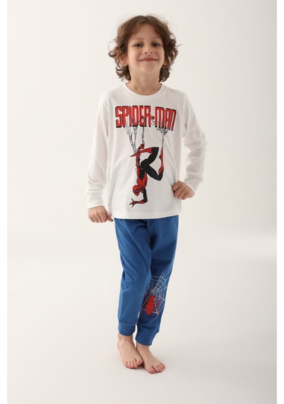 Spiderman Krem Erkek Çocuk Uzun Kol Pijama Takım Krem