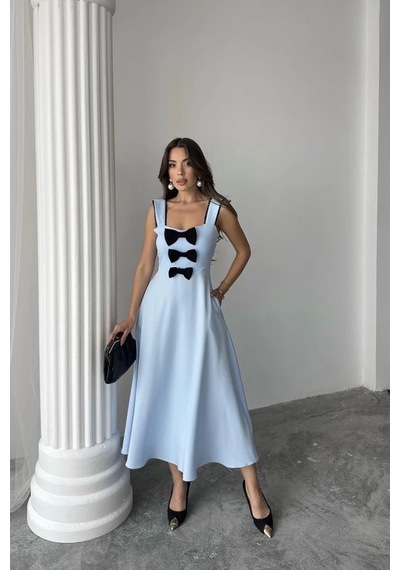 Defymoda Bebe Mavi Fiyonk Garnili Dantelli Elbise Bebe Mavi