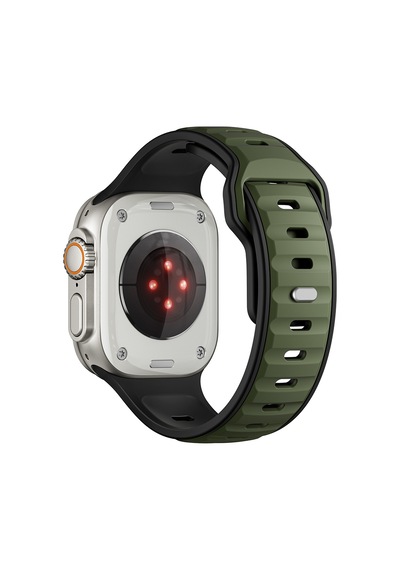 Watch Ultra 49mm Omsy Krd-135 Silikon Kordon Strap Kayış - Koyu Yeşil-siyah