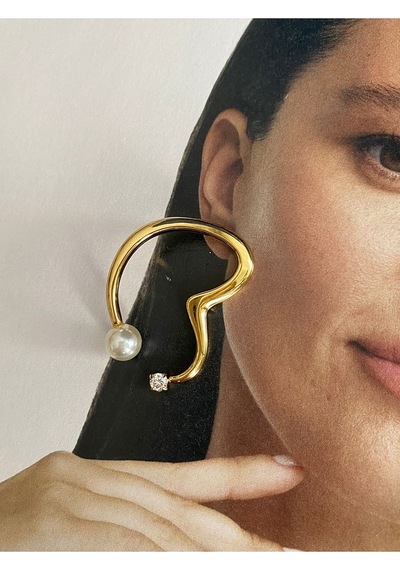 Pinery Jewels Tek Taşlı Top İncili Paslanmaz Çelik Kadın Küpe Çifti Altın