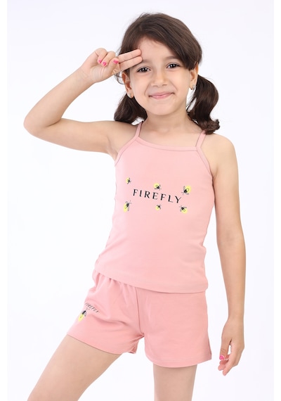 Toontoy Kids Toontoy Kız Bebek Arı Baskılı Şortlu Takım Koyu Pudra