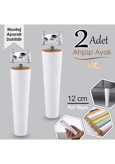 2 Adet Ahşap Ayak 12 Cm Beyaz M8 Civatalı Bağlantı Aparatlı Dolap Mobilya Koltuk Kanepe Destek Ayağı Ayakları Beyaz