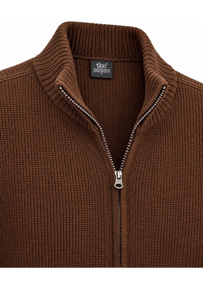 Classics Men Turbulance Slim Fit Erkek Tam Fermuarlı Triko Ceket - 7834 Kahverengi