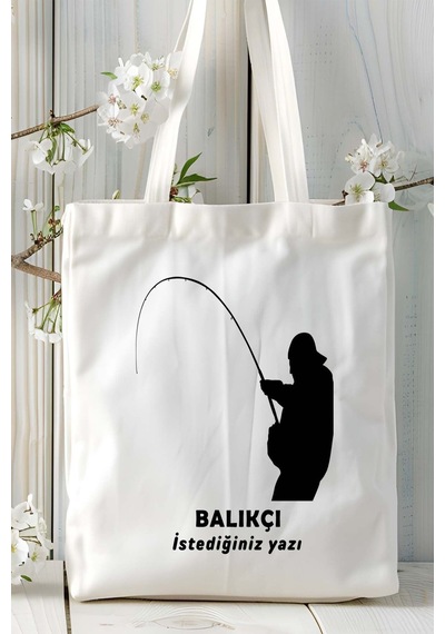 Art Hediye Balıkçı Baskılı Bez Omuz Çantası Kişiye Özel Model 8 Çok Renkli