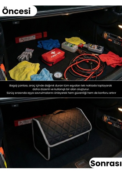 Araç Bagaj Düzenleyici Organizer Tay Tüyü Kaymaz Cırt Bantlı Geniş Hacimli Çanta A5
