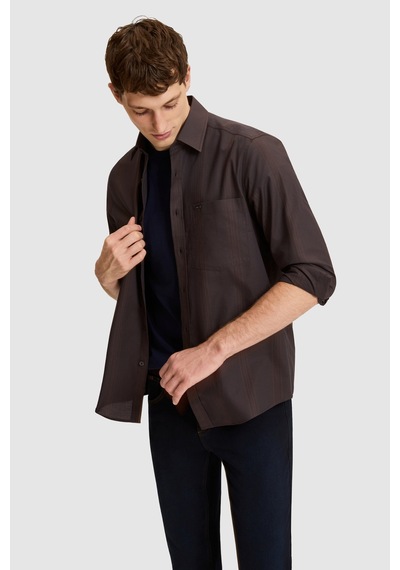 U.S. Polo Assn. Erkek Koyu Kahverengi Comfort Fit %100 Pamuk Cepli Uzun Kollu Gömlek 50332463-vr084