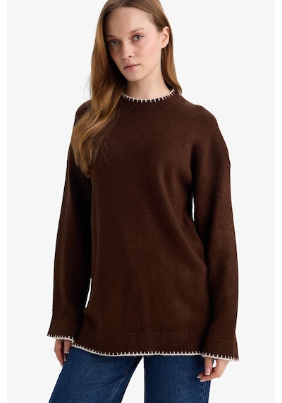 Defacto Regular Fit Bisiklet Yaka Triko Kazak Tunik G6342ax25wnbn142 Kahve-bn142