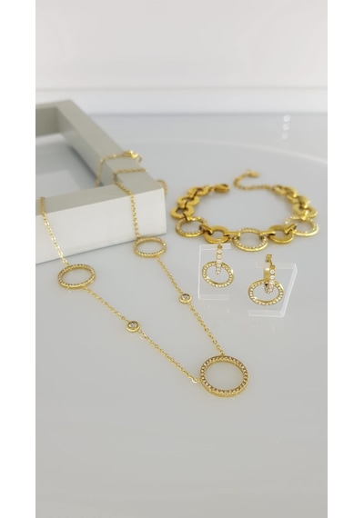 Prenses Tasarım Gold Çelik Takı Seti Gümüş - Rose Gold