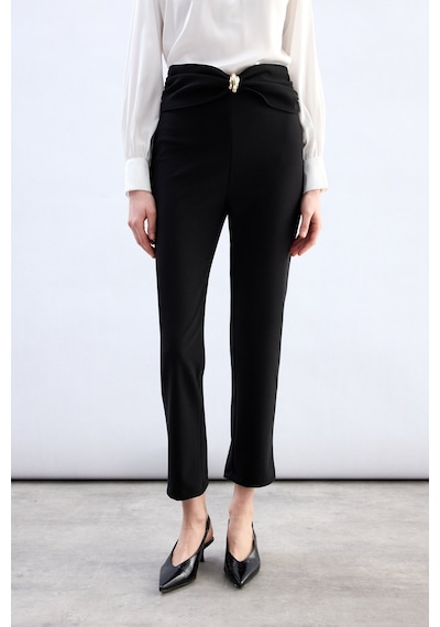 Sateen Bel Aksesuarlı Pantolon - Siyah-136830 siyah