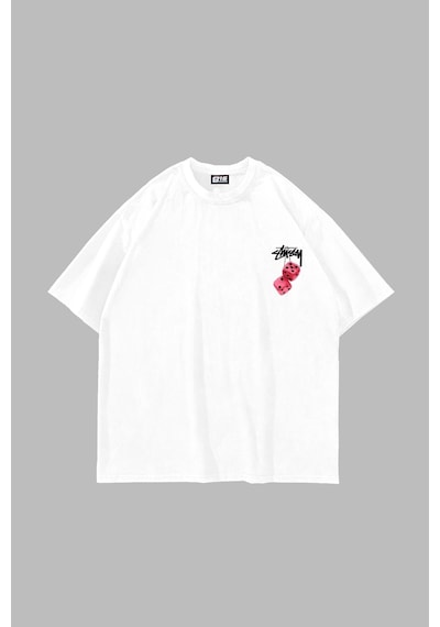 Tarzsokak Sts. Dice Sırt Baskılı Oversize Unisex Beyaz