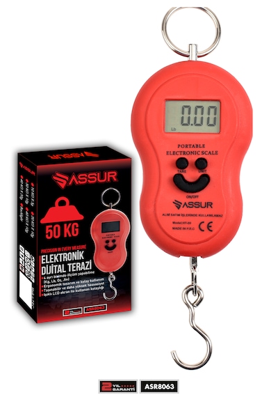 Assur Asr8063 Dijital El Terazisi 4 Ayrı Birim Hassas 50 Kg Kantar Terazi Kırmızı